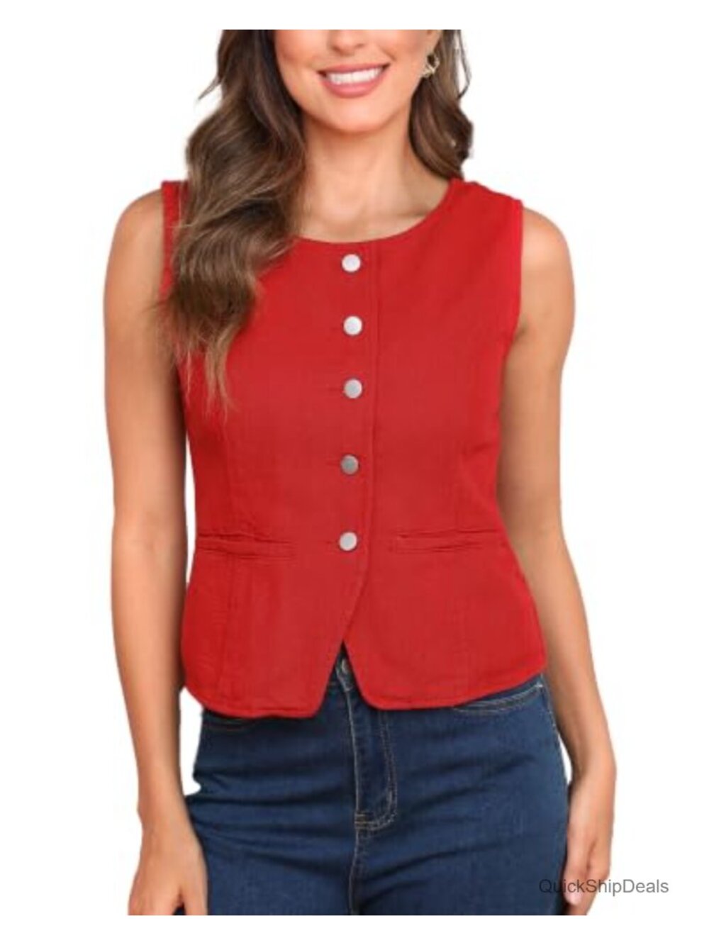 Sleeveless Denim Jean Vest Fitted Cropped Women's Western Waistcoat